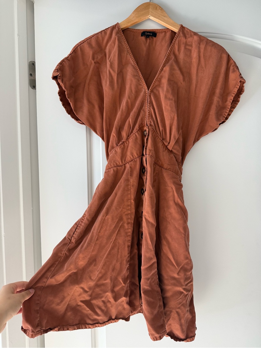 Quince Orange Button-Front Tie Back Mini Dress
